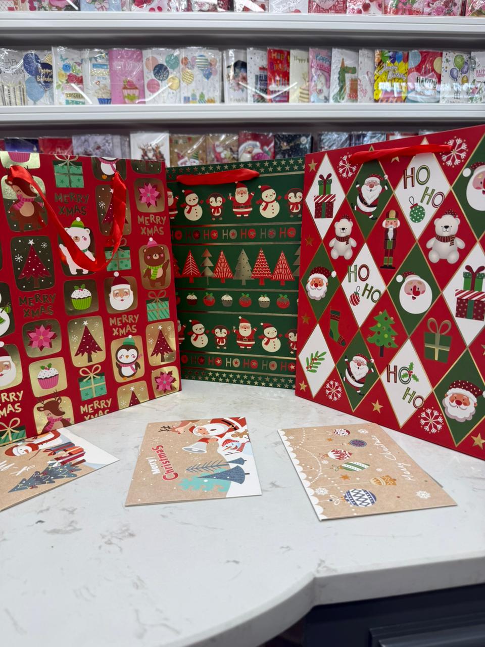 A4 Christmas themed gift bags available set of 3 with cards