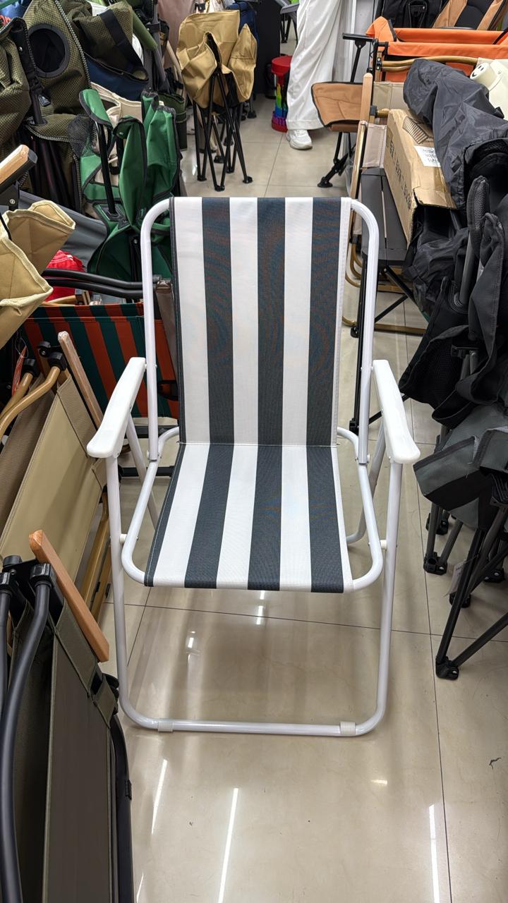 Classic Striped Folding Chair – White & Grey | KSh 1,500