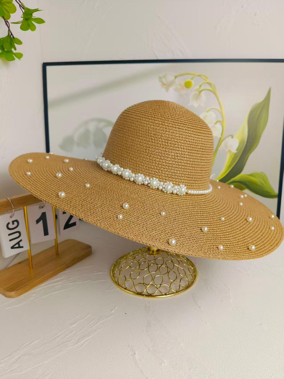 Women wide broom beaded summer hat