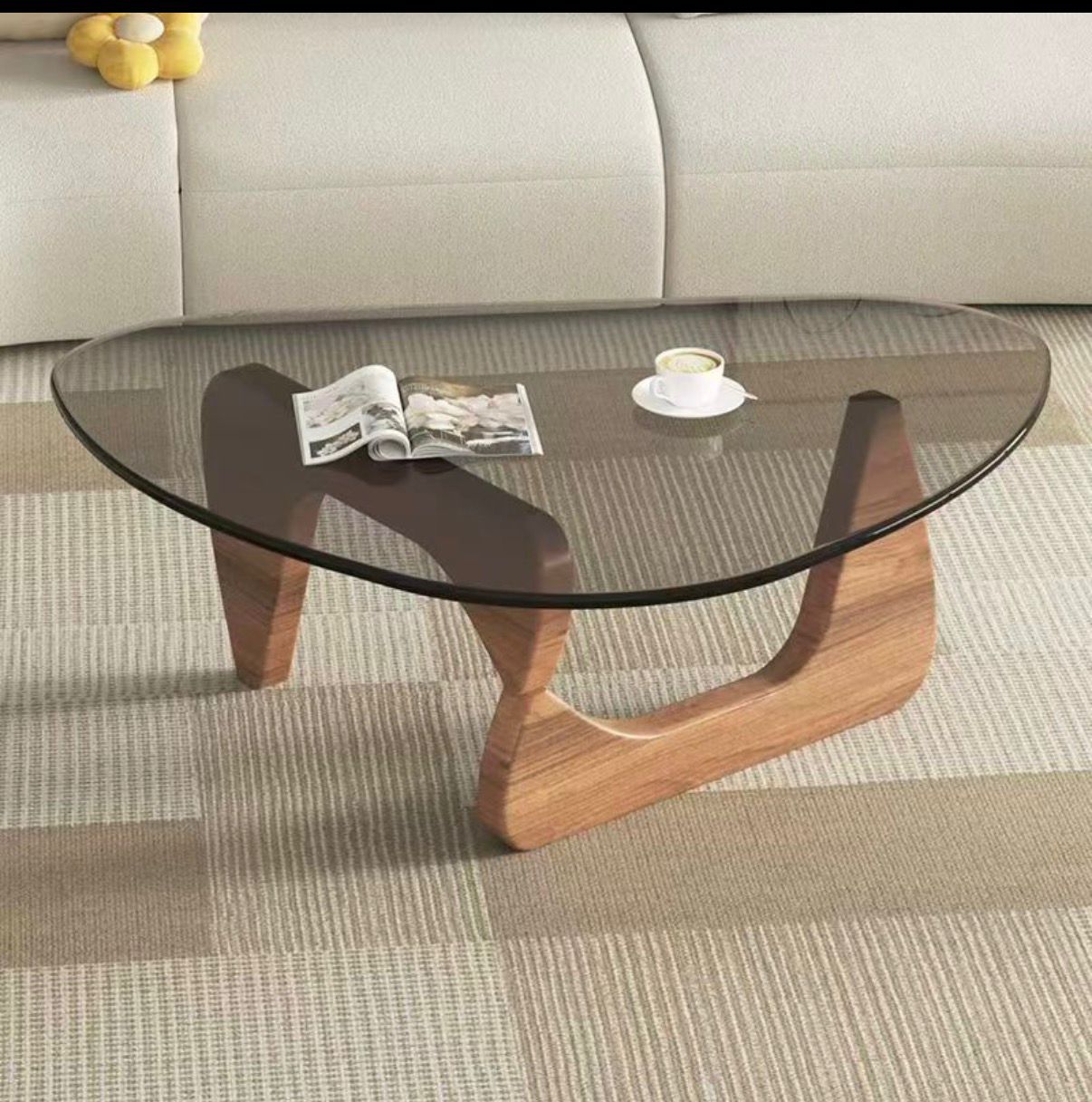 Sculptural Glass-Top Coffee Table