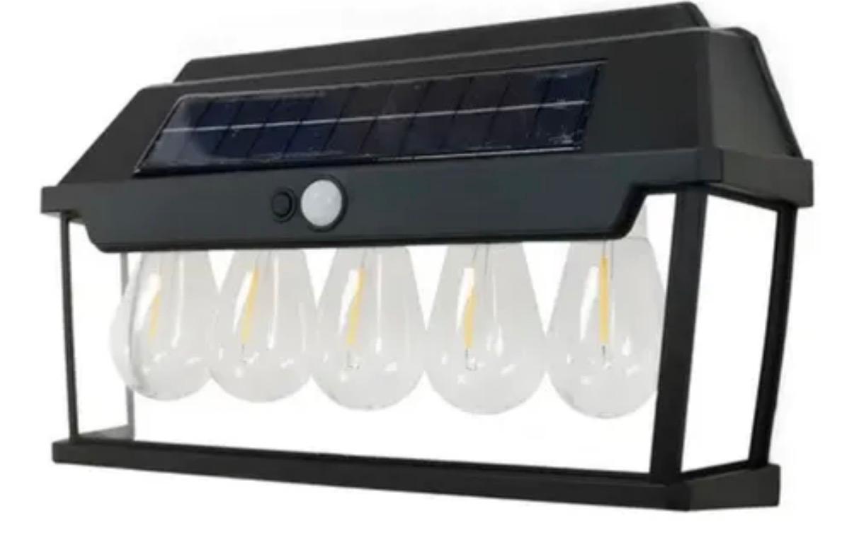 Solar Wall Lamp with Vintage Bulb Design – Motion Sensor & Waterproof