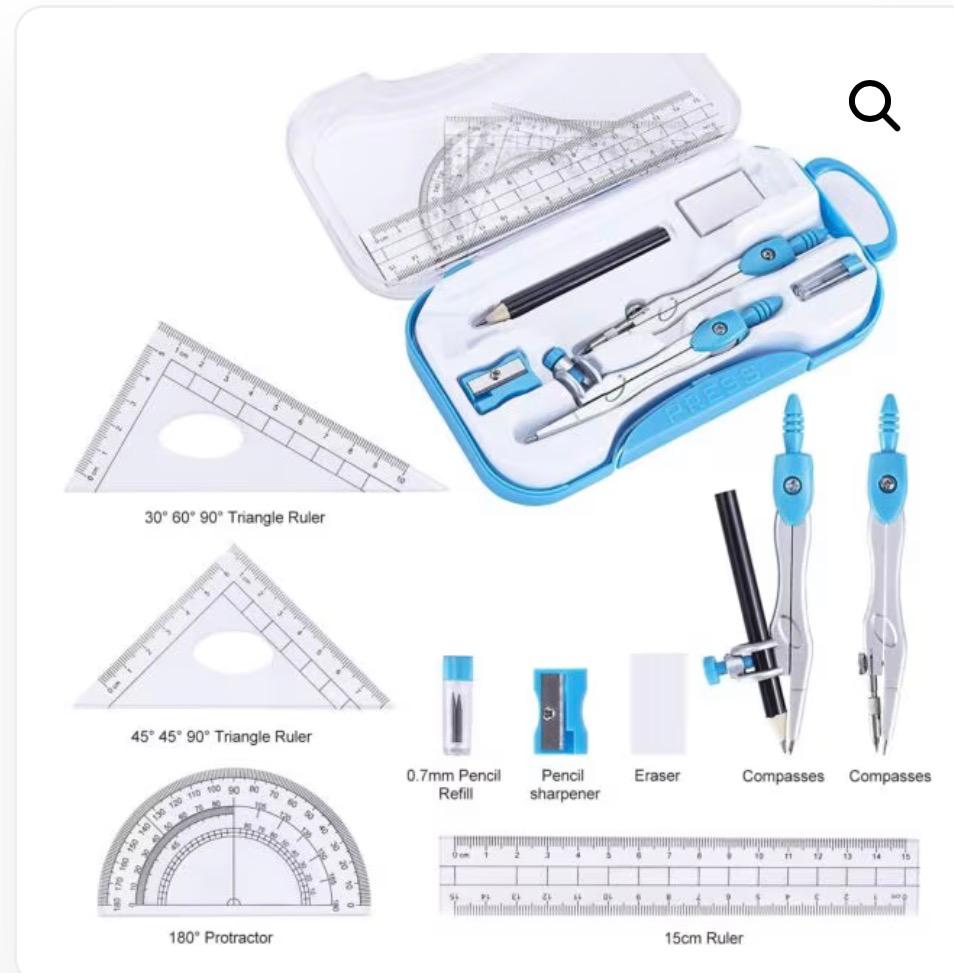 Quality boy geometric set with a changeable pencil and pen.