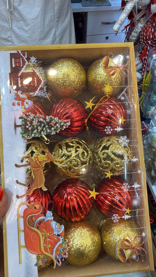 15-Piece Christmas Ornament Set – Red & Gold Elegance