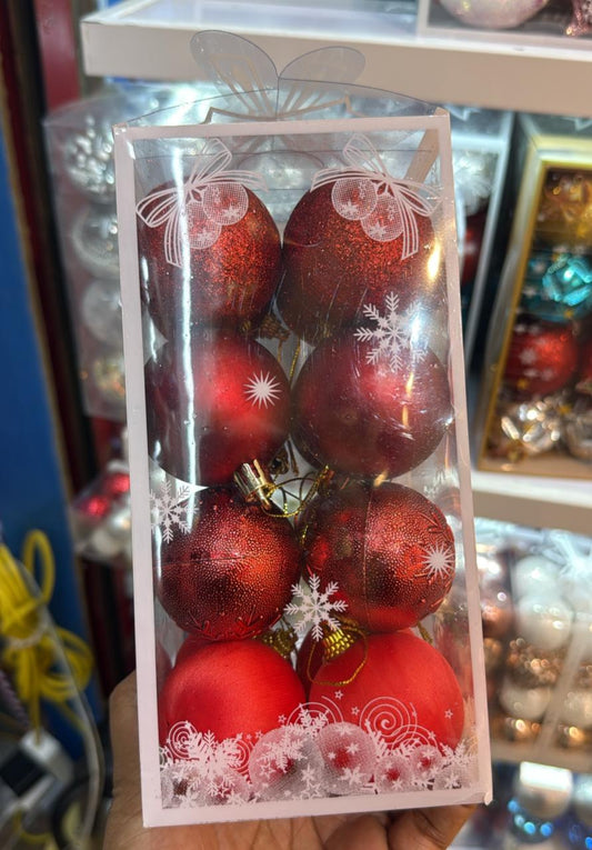 Red Christmas Ornament Set – 16-Piece Box with Mixed Finishes 🎅🎄
