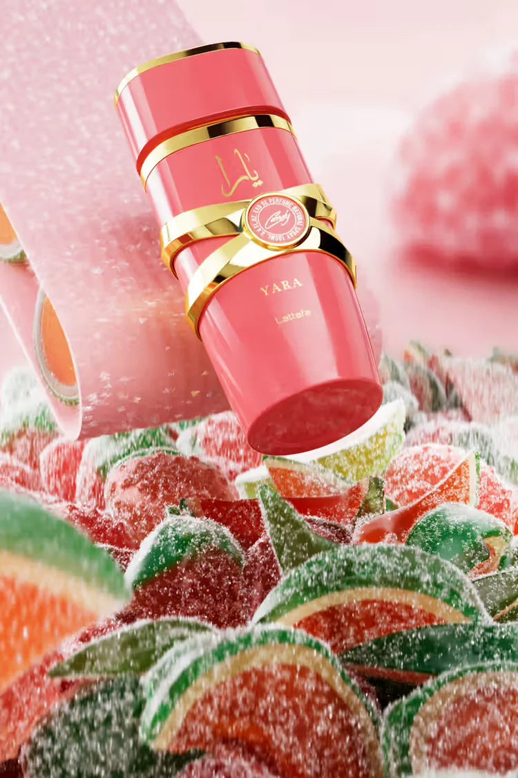 Yara candy. Indulge in the playful and captivating allure of Yara Candy, a delightful fragrance from Lattafa Perfumes