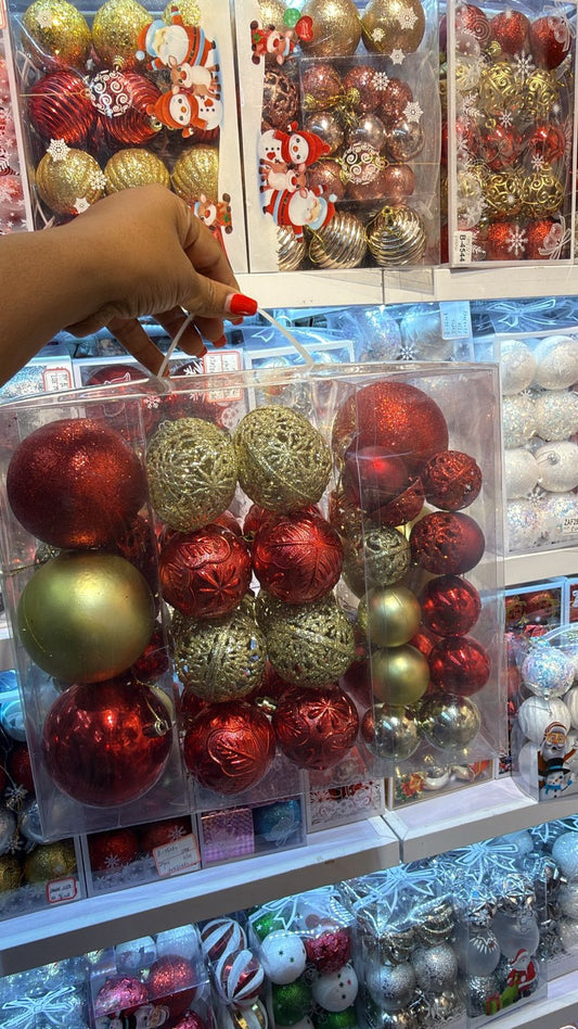 32-Piece Mixed-Size Christmas Ornament Set – Red, Gold &amp; Silver Sparkle