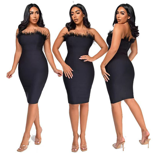Strapless Black Bodycon Midi Dress – Elegant &amp; Timeless