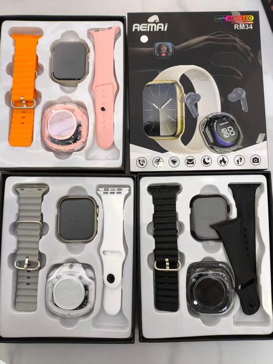 2 straps smart watch with high quality ear pods