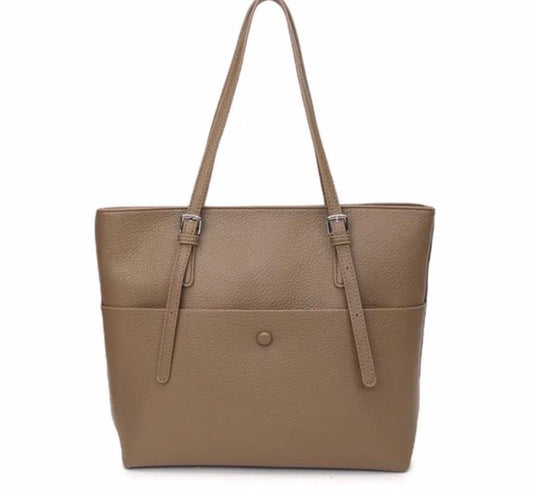 Elegant Leather Tote Bag with Scarf Accent
