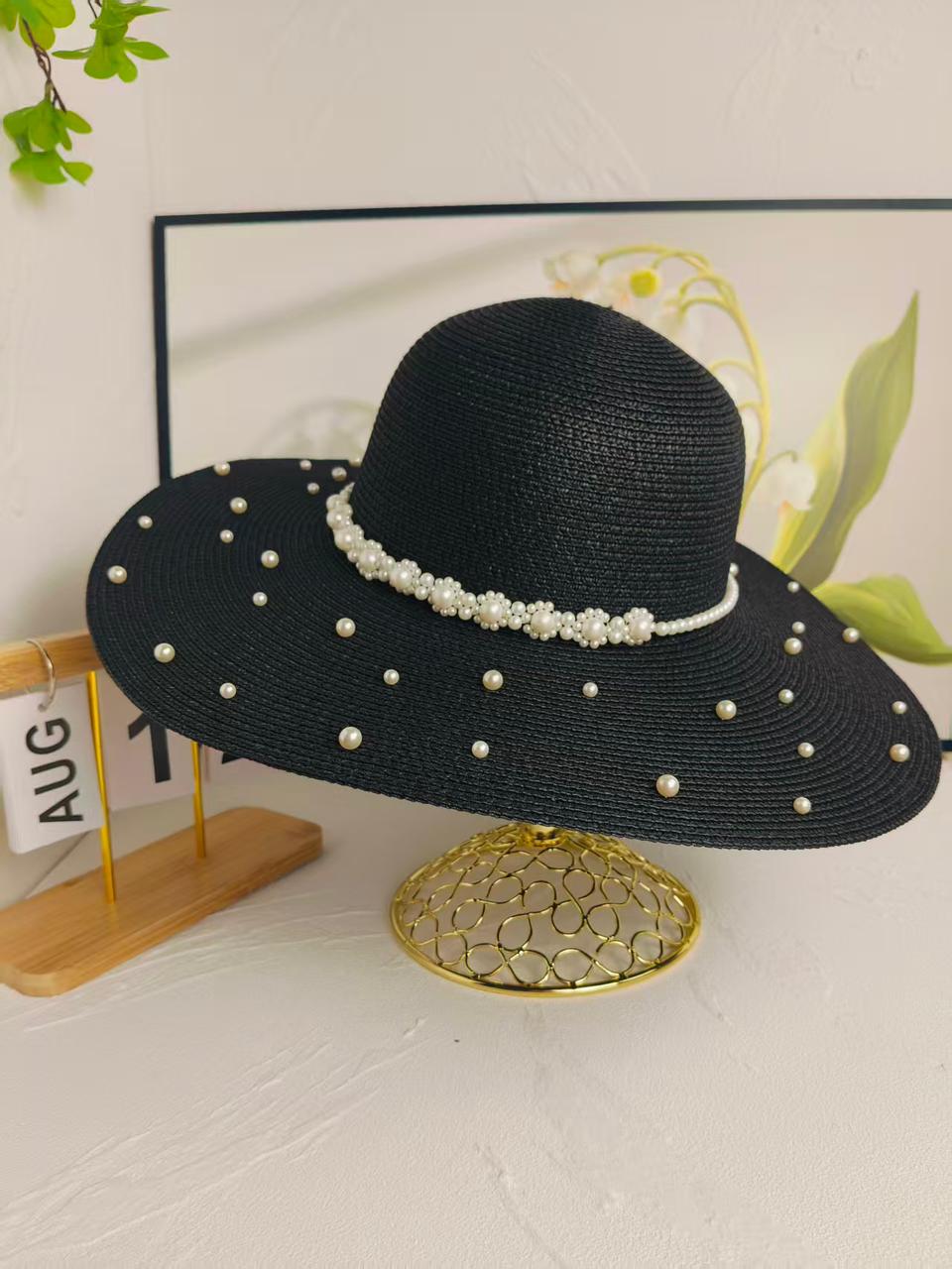 Women wide broom beaded summer hat