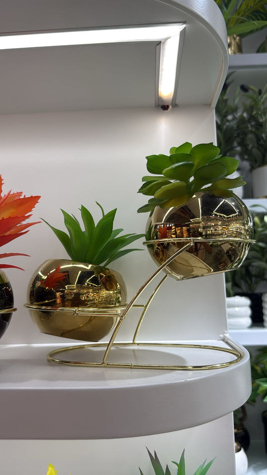 Elegant Twin Gold Vase Set with Artificial Plants – Statement Decor for Any Space