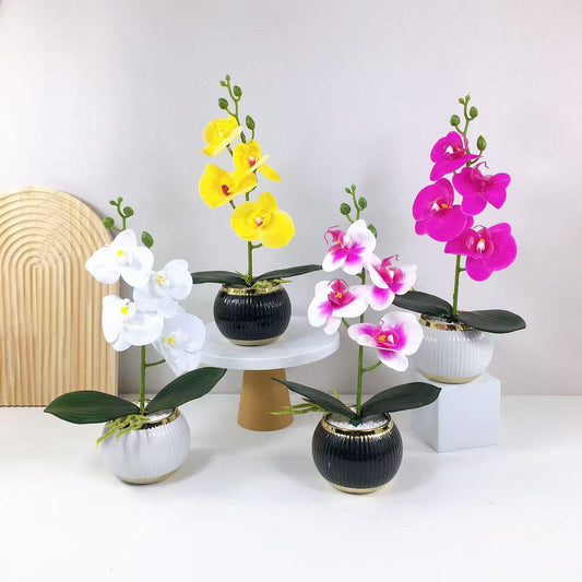Elegant Artificial Orchid Vase Arrangement – Assorted Colors