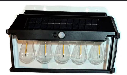 Solar Wall Lamp with Vintage Bulb Design – Motion Sensor &amp; Waterproof