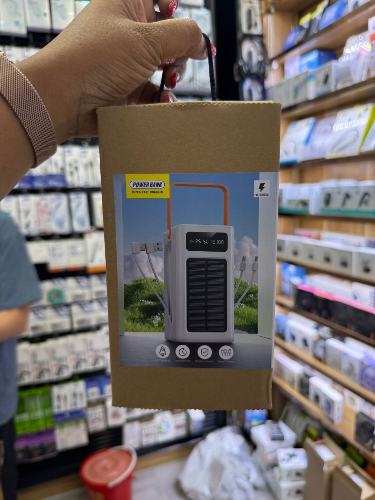 Solar charged 50000MAH power bank, with light