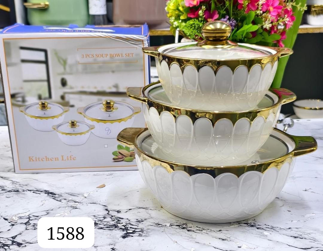 3pcs gold-rimmed serving dish