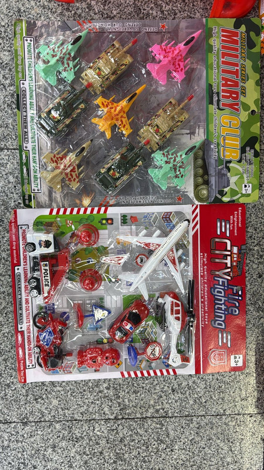 2 pcs sets police and army trucks