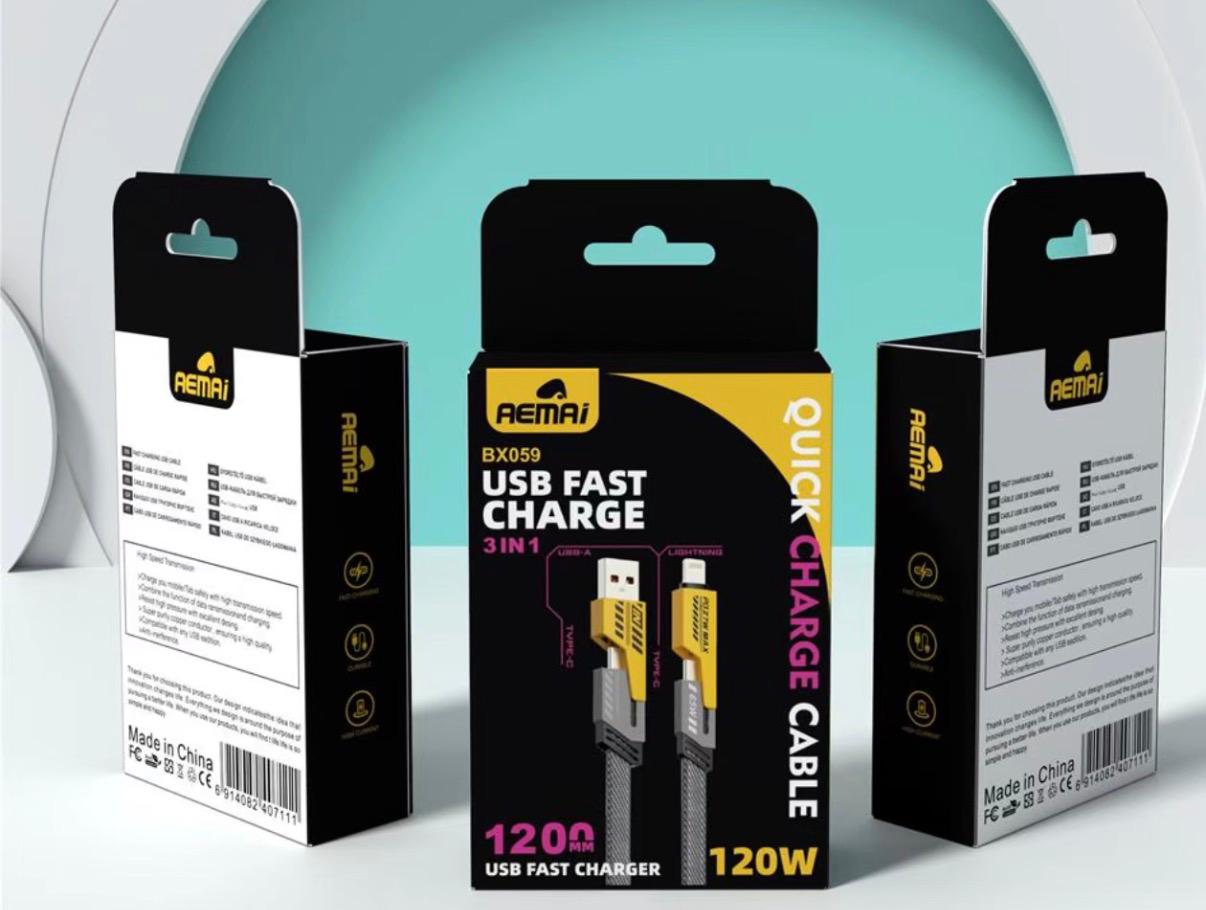 1.2 mtr 3 pcs 3in 1 chargers