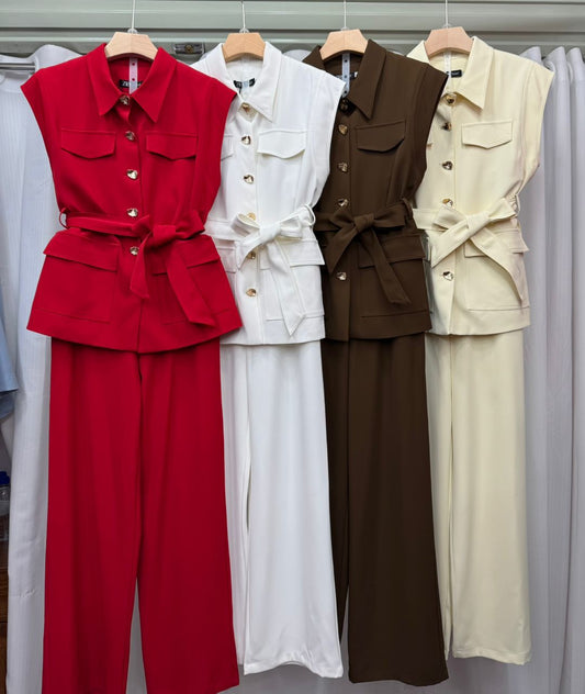 2-Piece Belted Sleeveless Set – Available in 5 Colors