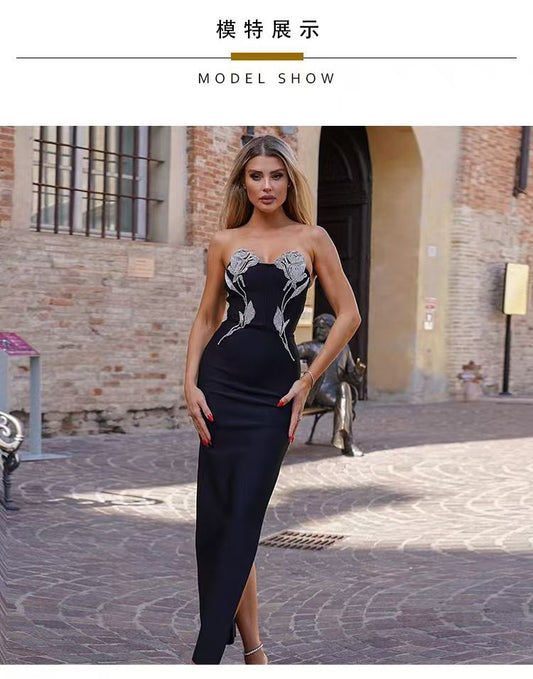 Strapless Black Dress with Silver Embellishments