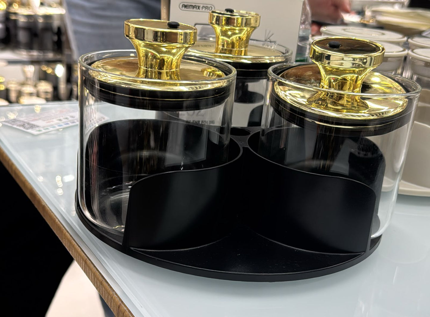3 pc sugar dish set. Black and golden lid. very classy