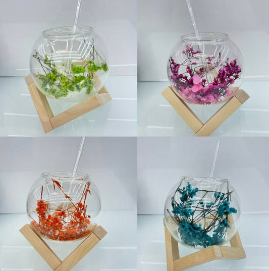 Beautiful juice glasses with stand and straw 2pcs